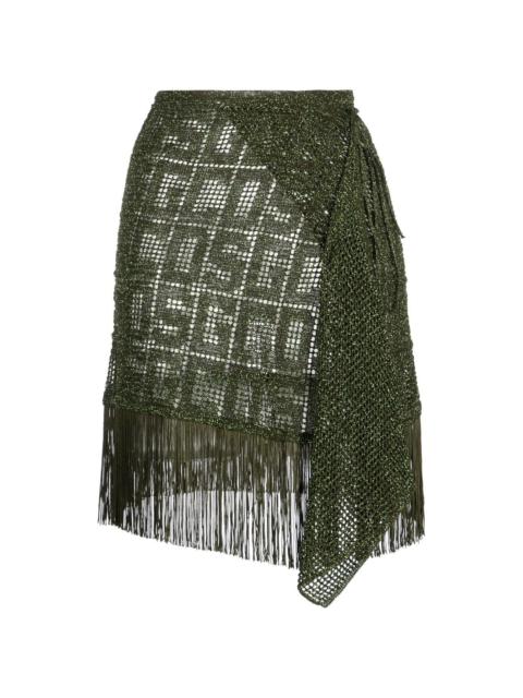 GCDS fringe-detail macramé skirt