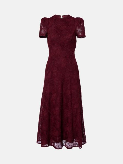 ROTATE Floral-appliqué mesh midi dress