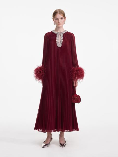 self-portrait Burgundy Chiffon Feather Midi Dress