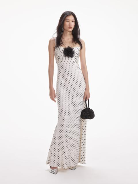 Cream Polka Dot Satin Maxi Dress