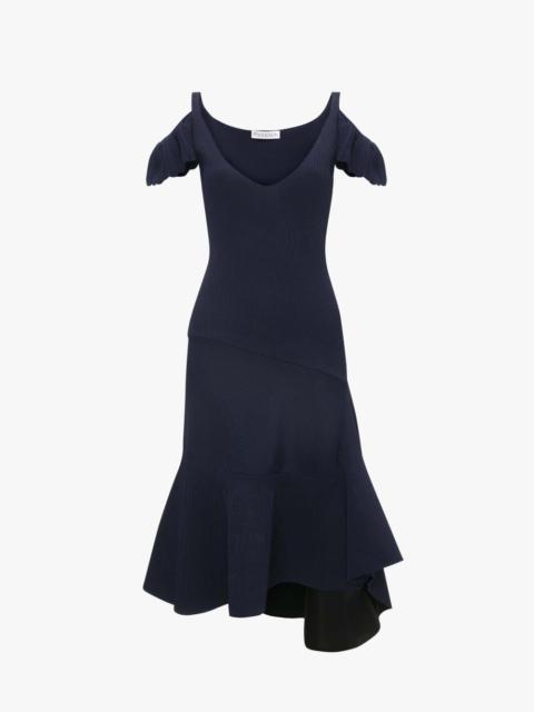 COLD SHOULDER RUFFLE DRESS