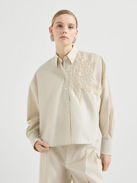 Brunello Cucinelli Techno cotton poplin shirt with dazzling seabed embroidery