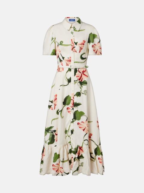 LEO LIN Becca belted floral linen-blend shirt dress