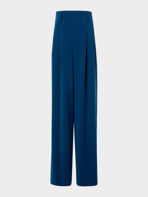 AKRIS Florina High-Rise Pleated Crepe Wide-Leg Pants