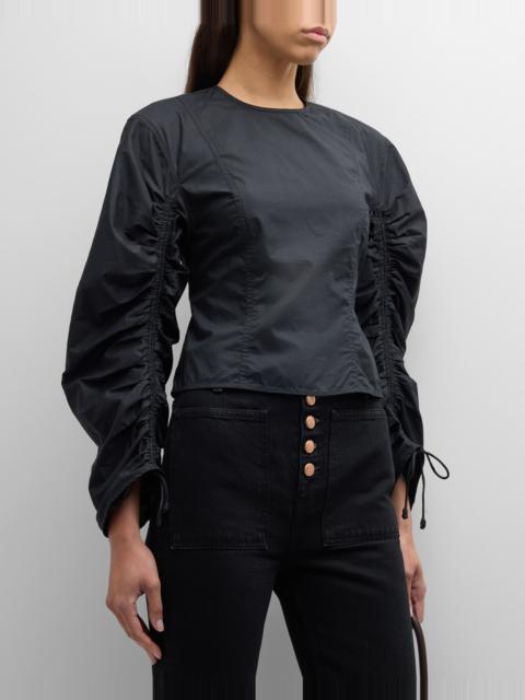 Lorna Ruched Puff-Sleeve Cotton Poplin Blouse