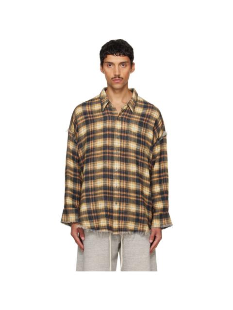 R13 Yellow Shredded Seam Drop Neck Shirt