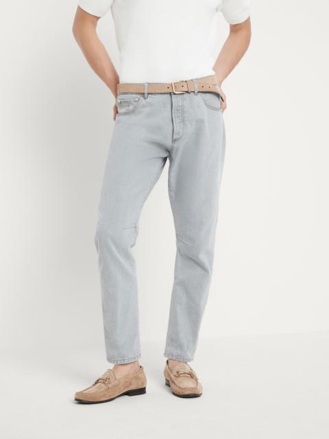 Gray denim leisure fit five-pocket trousers