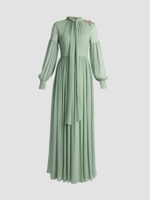 Erdem EMBELLISHED SILK CREPONNE LONG SLEEVE GOWN