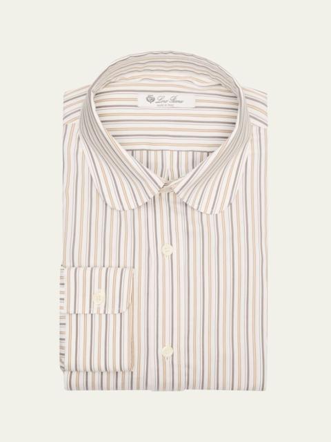 Loro Piana Men's Elia Penny-Collar Stripe Cotton and Silk Dress Shirt