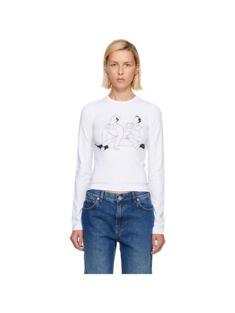Jean Paul Gaultier White Stretch Cotton Jersey Long Sleeves Kamasutra T-shirt