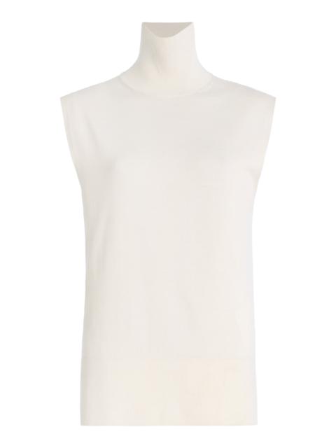 Totême Sleeveless Wool-Silk Turtleneck Top ivory