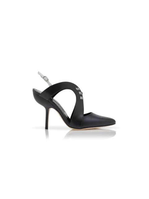 Black Calf Leather Slingback Pumps