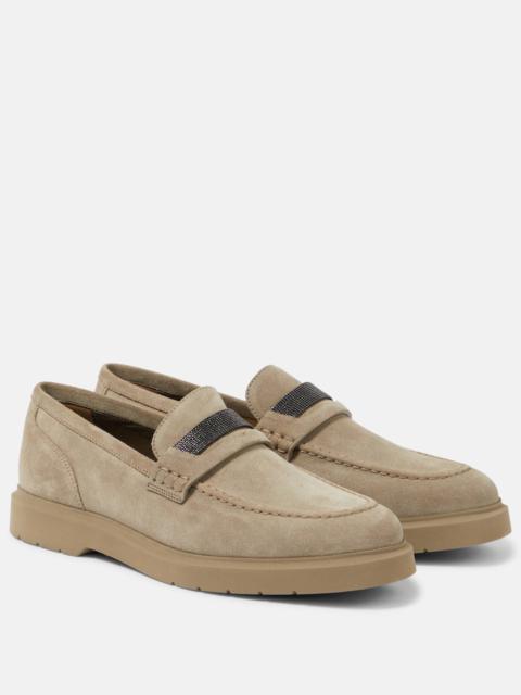 Brunello Cucinelli Embellished suede penny loafers
