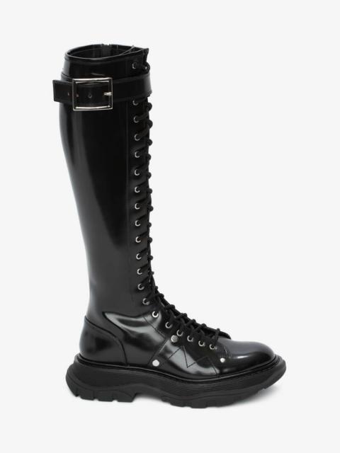 Alexander McQueen Women's Tread Slick Knee-high Boot in Black/silver