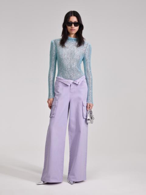 self-portrait Blue Beaded Top