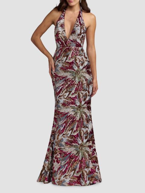 MAC DUGGAL Women's Floral Sequin Open Back Gown - Berry Multi