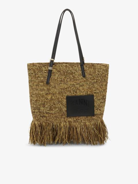 GANNI RAFFIA TOTE FRINGES BAG SMALL