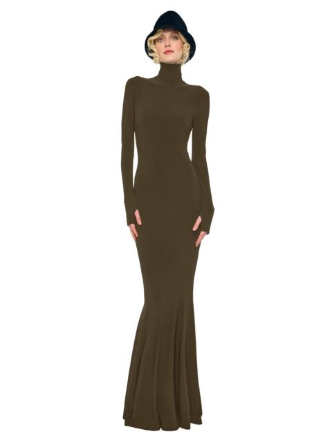NORMA KAMALI LONG SLEEVE TURTLE FISHTAIL GOWN