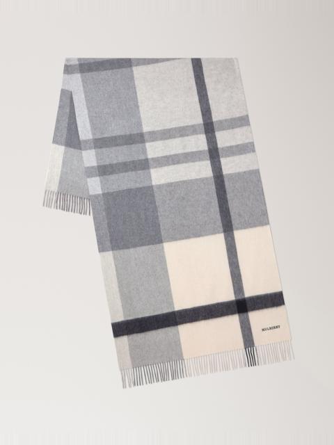 Mulberry Large Check Merino Wool Scarf Eggshell & Foggy Grey Merino Wool