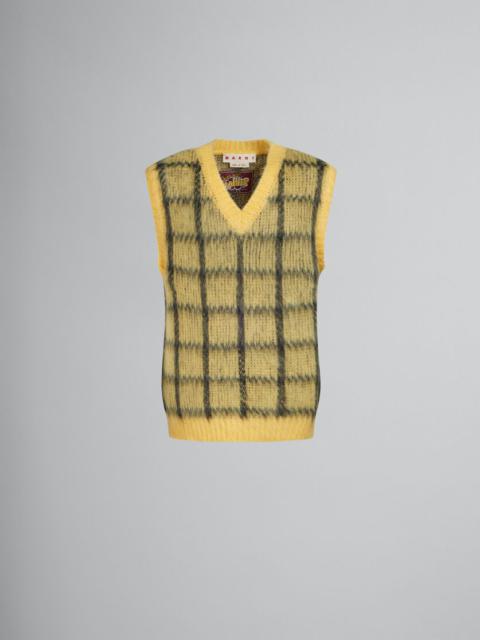 YELLOW CHECKED MOHAIR SLEEVELESS JUMPER