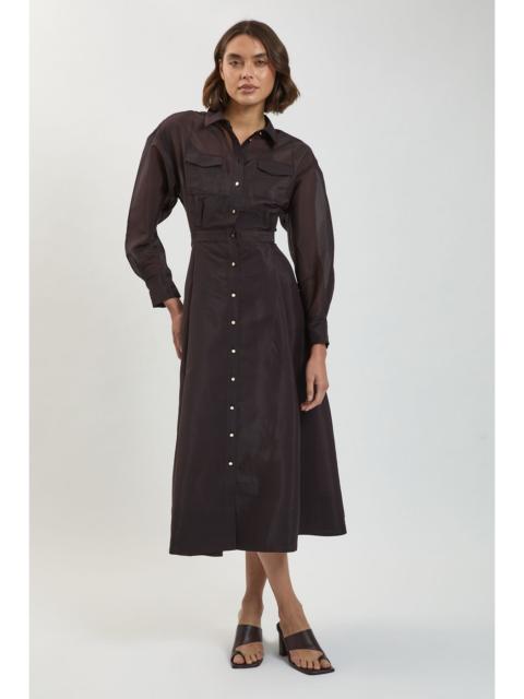 KAREN MILLEN Trim Detail Organdie Midi Shirt Dress