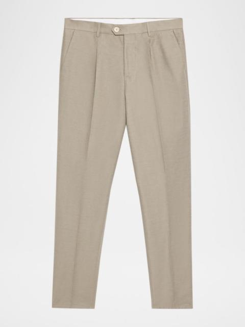 Brunello Cucinelli Men's Cotton and Linen Leisure-Fit Pleated Trousers