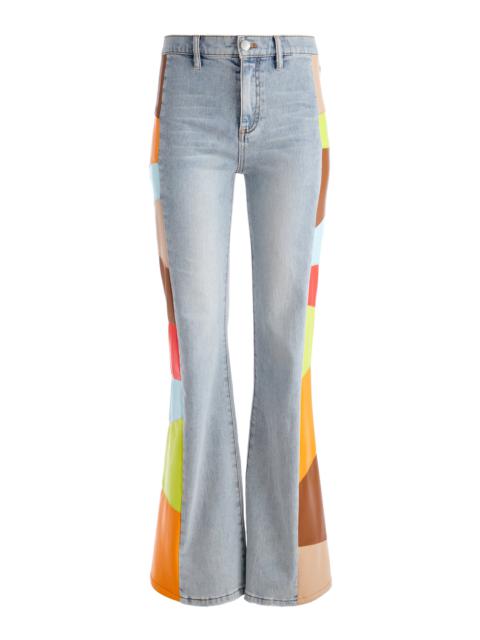 Alice + Olivia BEAUTIFUL VEGAN LEATHER PATCHWORK FLARE JEAN