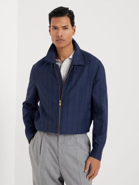 Brunello Cucinelli Wool, linen and silk wide chalk stripe grisaille outerwear jacket