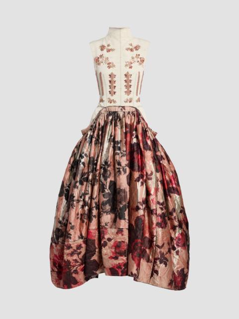 Erdem EMBROIDERED TEXTURED SATIN STRAPLESS MIDI DRESS