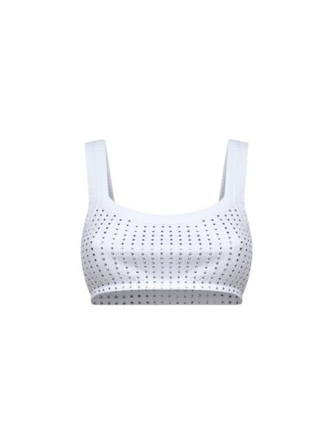 THE ATTICO White cotton hotfix crystal bralette top