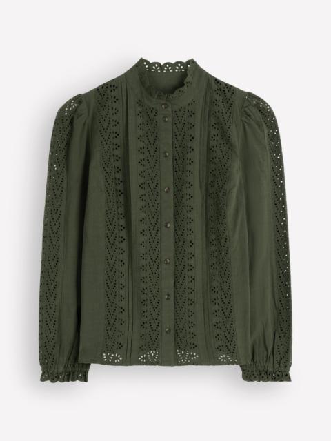 BODEN Broderie Cotton Top-Scarab
