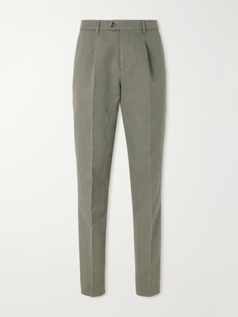Brunello Cucinelli Straight-Leg Pleated Cotton and Linen-Blend Trousers