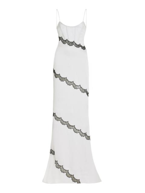 Lace-Trimmed Silk-Satin Dress black/white