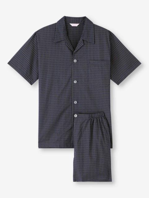 Derek Rose Men's Short Pajamas Cotton Batiste Navy Jungle Leaf Print