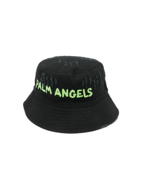 Palm Angels logo-print distressed bucket hat
