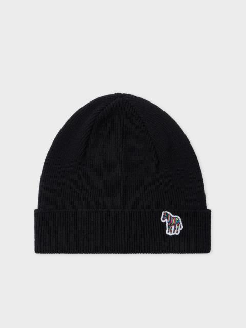 Paul Smith Black Zebra Logo Wool Beanie