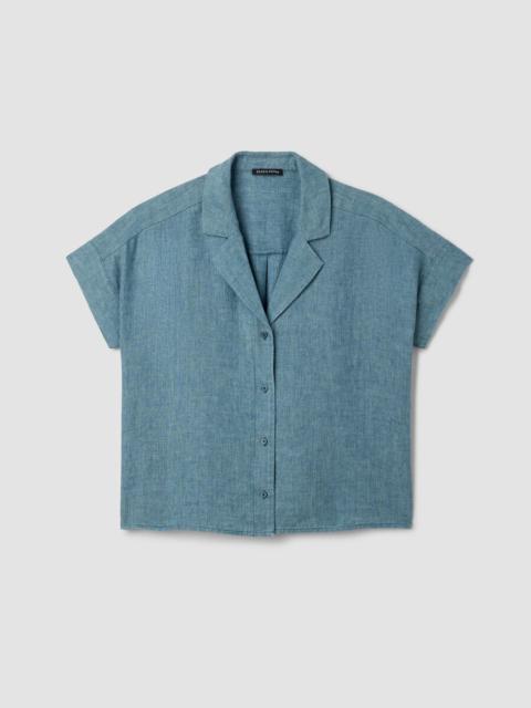 EILEEN FISHER Washed Organic Linen Délavé Notch Collar Shirt