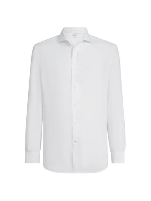 Brunello Cucinelli Men's Linen Easy Fit Shirt with Spread Collar - White