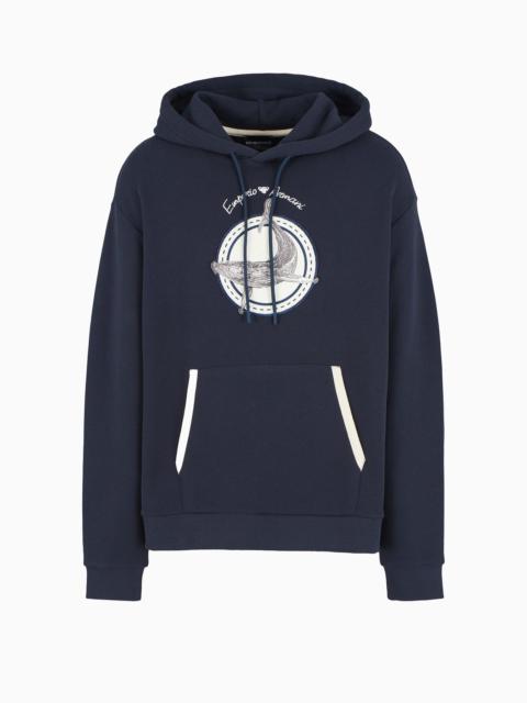 Twill hooded sweatshirt with oversized whale patch