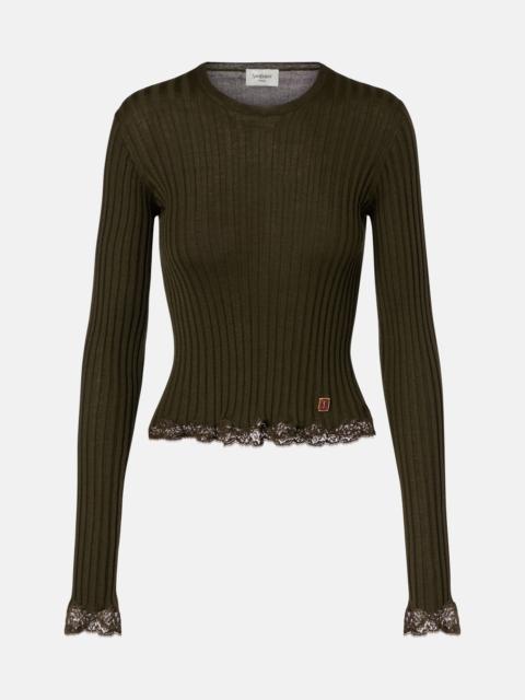 SAINT LAURENT Lace-trimmed wool, cashmere, and silk top