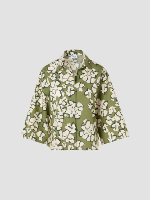AKRIS Women's Papercut Flower Print Cotton Shirt - Green Tea Cream Olive