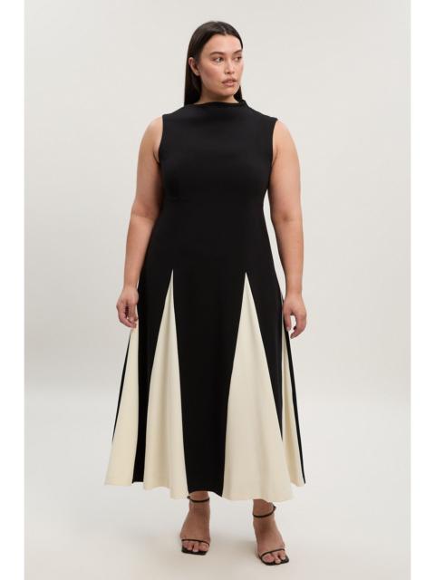 KAREN MILLEN Plus Size Compact Stretch Tailored Colour Block Full Skirted Midi Dress