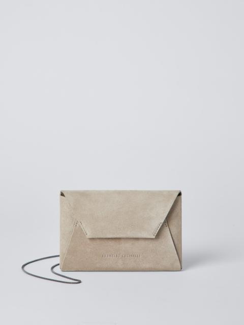 Suede envelope bag with precious chain
