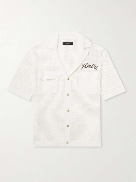 AMIRI Camp-Collar Logo-Embroidered Open-Knit Cotton Shirt