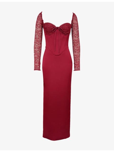 House of CB Perdi Corset-Bodice Satin Maxi Dress