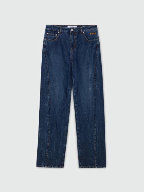 MSGM Raw-wash five-pocket denim trousers with leg seam detail