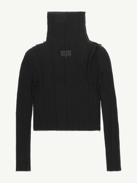 Raw Edge Sheer Plissé Top