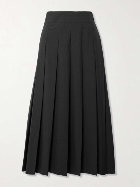 Belted pleated wool-blend midi wrap skirt