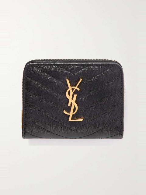 Monogramme quilted textured-leather wallet Black