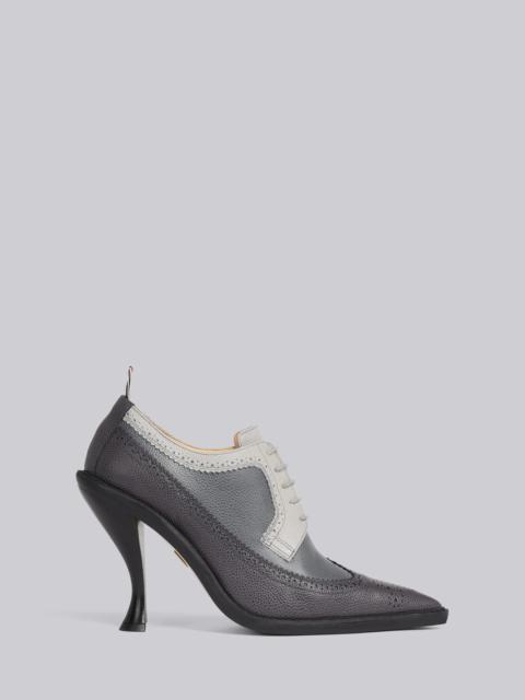 Thom Browne Charcoal Pebble Grain Leather 105mm Curved Heel Longwing Spectator Brogue
